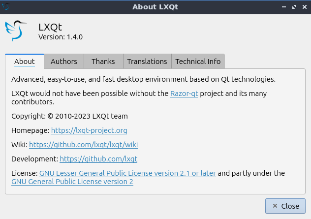 LXQt About in 1.4