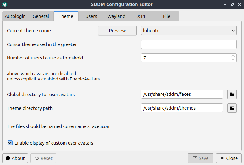 Editor di configurazione SDDM
